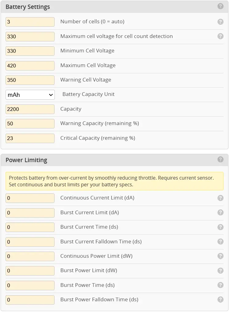 Battery Settings and Power Limiting: пороги ячейки, ёмкость и ограничения тока и мощности